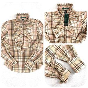 NWT RL Ruffled Plaid botton down Ruffled Plaid fitted Shirt
